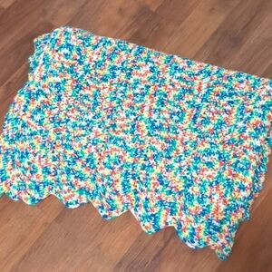 Handmade Crocheted Knitted Zig-Zag Rainbow Colorful Throw Blanket Afghan